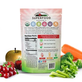Grown American Superfood - 31 Organic Whole Fruits and Vegetables Concentrated Green Powder Increase Energy and Performance - 100% Certified Organic and Vegan Non-GMO (14 Servings, 1 Bag)