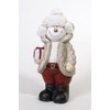 Decorative Snowman with Gift in Arm Standing, Red with Fur Hat, Brown
