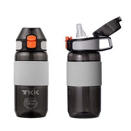 TKK Trinkflasche mit Strohhalm 450ml Wasserflasche Auslaufsicher BPA-frei Tritan Spotr trinkflasche für Fahrrad Camping Yoga Gym Schwarz