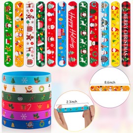 hexiaoxiao 48 PCS Christmas Slap and Rubber Bracelets for Kids Holiday Party Favors Bracelets Silicone Wristbands for Birthday Party Supplies Boys and Girls'Santa Gifts Xmas Stocking Stufers