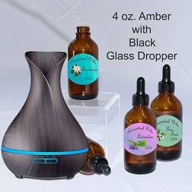 (Pack of 24) 4 oz. Amber Boston Round with Black Glass Dropper