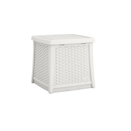 Suncast Elements Outdoor Resin End Table with 13-Gal. Storage Area, Modern Storage End Table for Patios, 18.75" W x 18.75" D x 18" H, Ice Cube