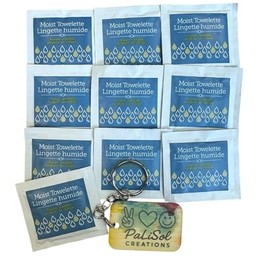 50 Individually Wrapped Moist Towelettes + PaLiSoL CREATions Keychain – Wipes for Hands & Face – Restaurant, Travel, Takeout Use - Lemon Scented | 50 Lingettes Humides Individuelles – Restaurant, Voyage, À Emporter - Citron