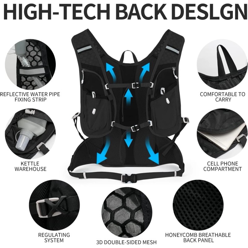 IX INOXTO Hydration Pack Backpack, Lightweight Water Vest 2L Leakproof