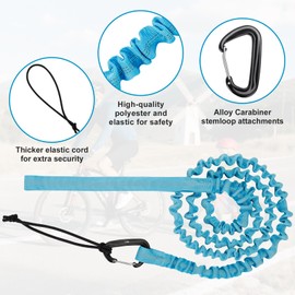 CycForge Elastic MTB Tow Rope–Parent-Child Mountain Bike Towing Strap Reflective traction, Portable Outdoor Bungee Cord for Adults & Kids（Blue）