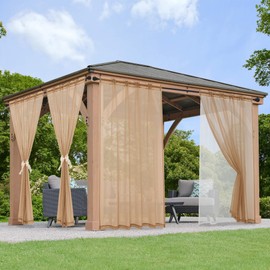 KYMRose Outdoor Sheer Curtains for Patio - 2 Layer Waterproof Voile Sheer and Breathable Mesh Net Privacy Added Light Filtering Curtain for Porch Yard Pergola, 2 Panels Beige 52W x 95L Inch