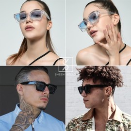 SHEEN KELLY 2PCS Retro Thick Rectangle Chunky Sunglasses Women Men Trendy Narrow Square Black Tortie Frame Fashion 90s Y2K Glasses
