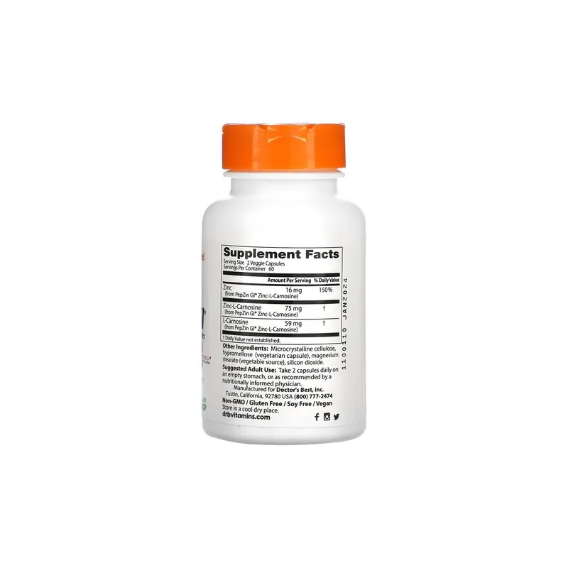 Zinc-l-carnosina 120 Caps Veg Frmula Con Pepzin Gi Sin Sabor