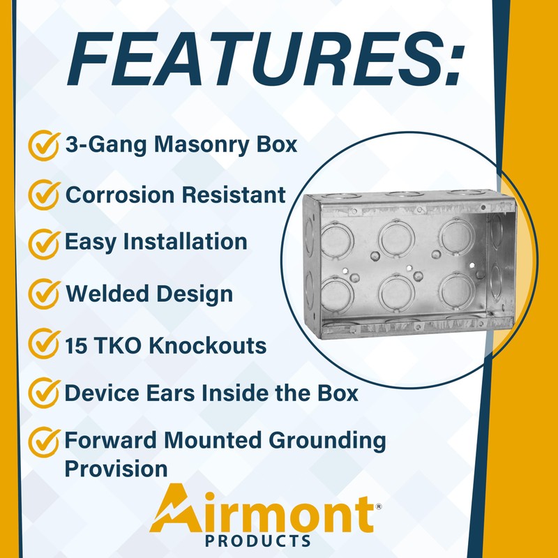 3-Gang Masonry Electrical Box, Metal Electrical Box, 2-1/2" Depth, 15