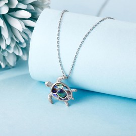 SHEAISRS Turtle Necklace 925 Sterling Silver Abalone Shell Turtle Jewelry gifts for Women