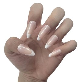 PIVHWIR Press On Nails, Reusable Glitter Glossy Fake Nails, Short Pointed Almond Shape French Tip Press On Nails, Stick On Nails, Short Fake Nails - 29 Pcs Nail Kit with Nail Glue