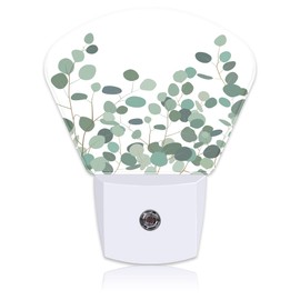Uiaoiais Green Eucalyptus Night Light for Kids Girls Boys, Watercolor Eucalyptus LED Night Light Plug into Wall with Dusk to Dawn Sensor for Room, Hallway, Kitchen, Bathroom, Stairs Decor
