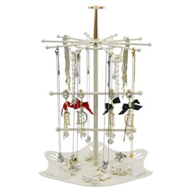 MrMrKura Jewelry Holder Organizer, Rotating Metal Jewelry Display Stand, Necklace Rack Stand for Hanging Earrings, Watchers, Keys, Rings, Bracelets (White)