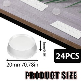 24 Pack Glass Table Top Anti Slip Pads 20mm*5mm Clear Glass TableTop Bumpers Self Adhesive Round Adhesive Rubber Feet Bumpers Rubber Grippers for Drawer Cabinet