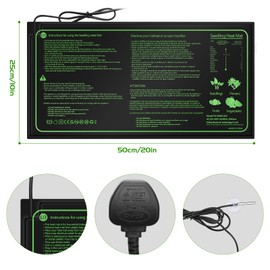 Errum Seedling Heat Mat Plant Heated Propagator with Thermostat Controller, Waterproof Seedling Heating Pad for Propagation Germination Tray(10''x20''), black (130)