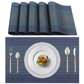 Lumaca Set of 6 Placemats, Washable (70% PVC and 30% Polyester), Place Mats, Easy Cleaning, Non-Slip, Heat Resistant, Ideal for the Kitchen Table, Blue