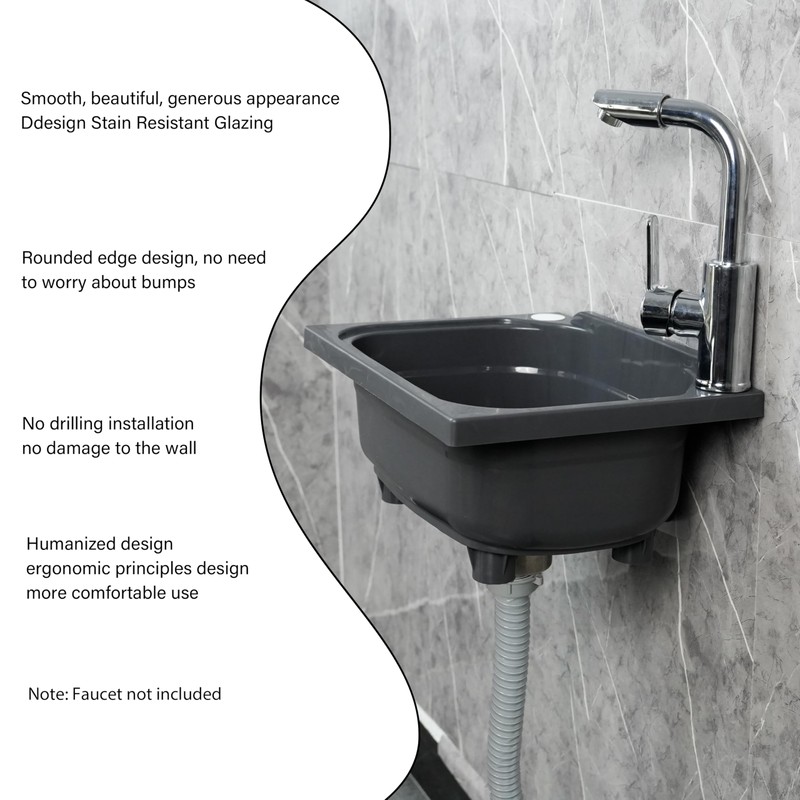 kitchen Single Bowl Utility Sink, Kitchen Wall-Mounted Sink 15.1 x