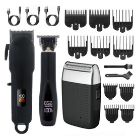 Roziapro Professional Hair Clippers 3-in-1 Barber Clipper Set, T-Shaper Trimmer & Foil Shaver Rechargeable Beard Trimmer Men’s Hair Clipper Kit (Black)