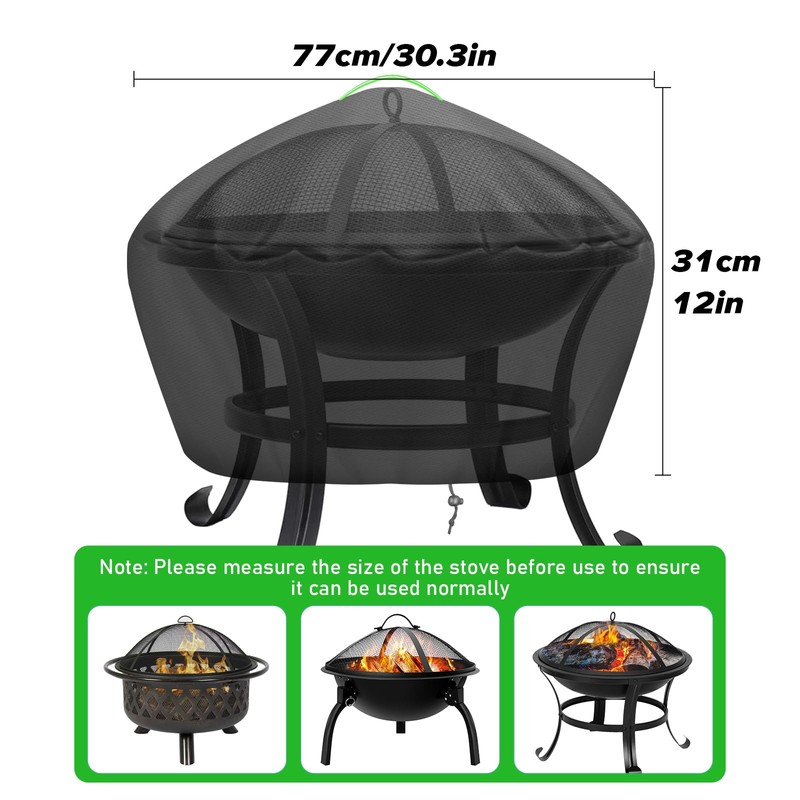 MaxAwe Round Fire Pit Cover, 77x31cm 600D Oxford Fabric Polyester
