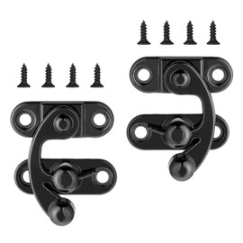 Piriuuo 2 Pcs Small Hasp Latch, Clasp Latch Antique Vintage Hook and Eye Latches Left Right Hook Lock Cabinet Latches with Mounting Screws for Jewelry Box Cabinet Toolbox Suitcase (Black)