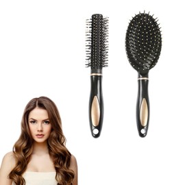 Round Hair Brush, Hair Extension Brushes, 2 Pcs (24.5×7.5cm) And (22.5×4.5cm), Hair Brushes, Boar Bristle Hair Brush, Round Brush, Suitable For All Kinds Of Styling
