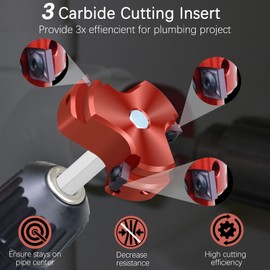 JYINCPED PVC Fitting Saver 3/4 Inch, PVC Pipe Reamer Socket Saver with Triple Blade & 1/4-Inch Hex Shaft,Plastic Pipe Fitting Reamer for Plumbing Sch.40 CPVC ABS Socket Hub, Fit Standard 1/2" Drills