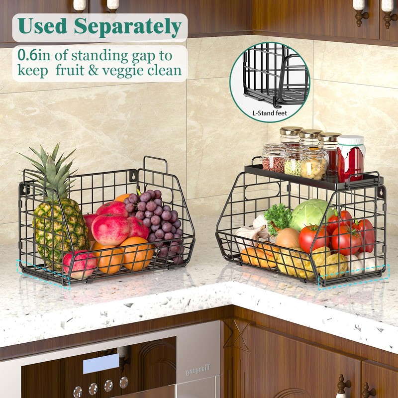CHLORYARD 3-Tier Stackable Fruit Basket Kitchen Potato Onion Storage Wire
