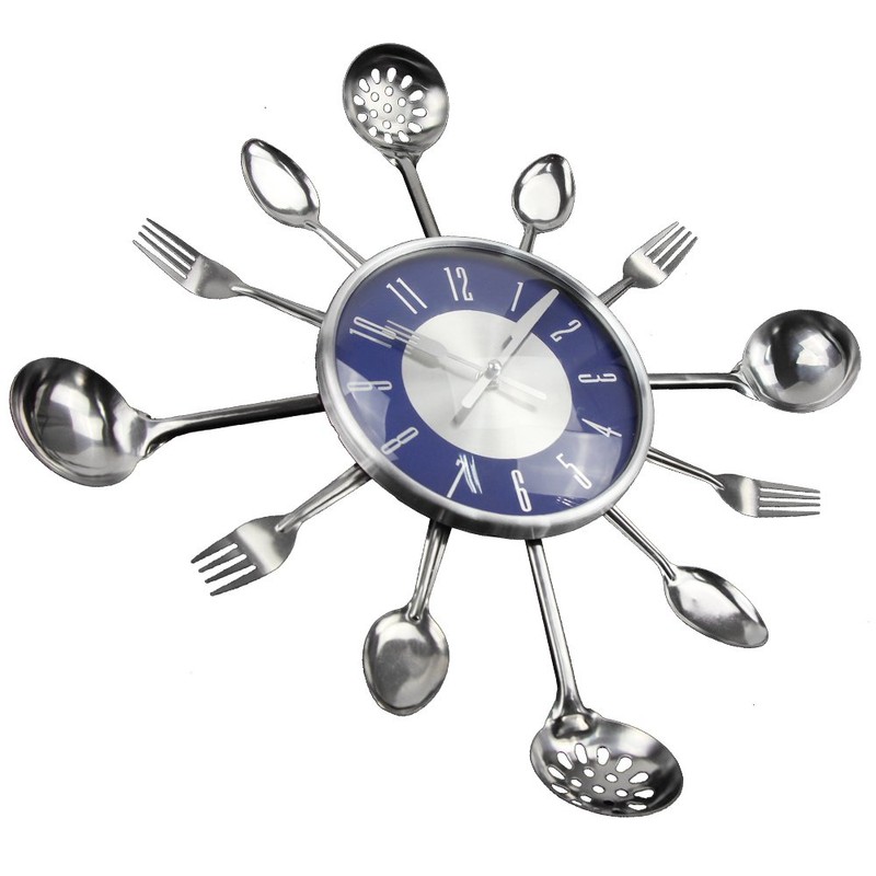 Timelike Wall Clock, 18" Metal Cutlery Utensil Kitchen Spoon Fork