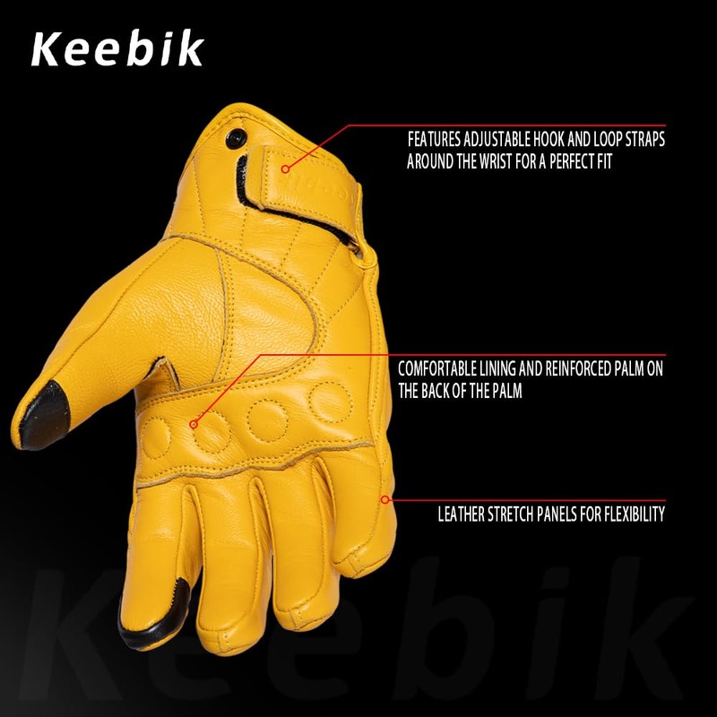 Keebik Goatskin Leather Motorcycle Motorbike Powersports Racing Gloves Reflective Skull