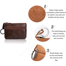 Genuine Leather Car Key Case, Key Case, Coin Purse, Coin Holder, Cash Change Wallet, Key Wallet Pouch, Key Holder with Zipper, Real Leather Men Tray Purse, Leather Key Wallet, for Women Men (Brown)