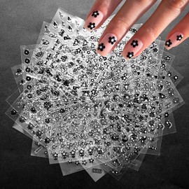 Lifextol 30 Sheets Flower Nail Stickers Charms for Fake Nail Design, Flower Stickers Decals for Press Nails Decor, Black Fingernail Sticker Nails Art Supplies, Kids Self-Adhesive Gel Sticker