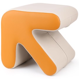 H&B Luxuries Ottoman, Foot Stool with Creative Shape, Napa Leather Ottomans, Removable Outer Foot Rest, No Assembly Required, Ottoman for Living Room, Bedroom, Entrance, White Yellow