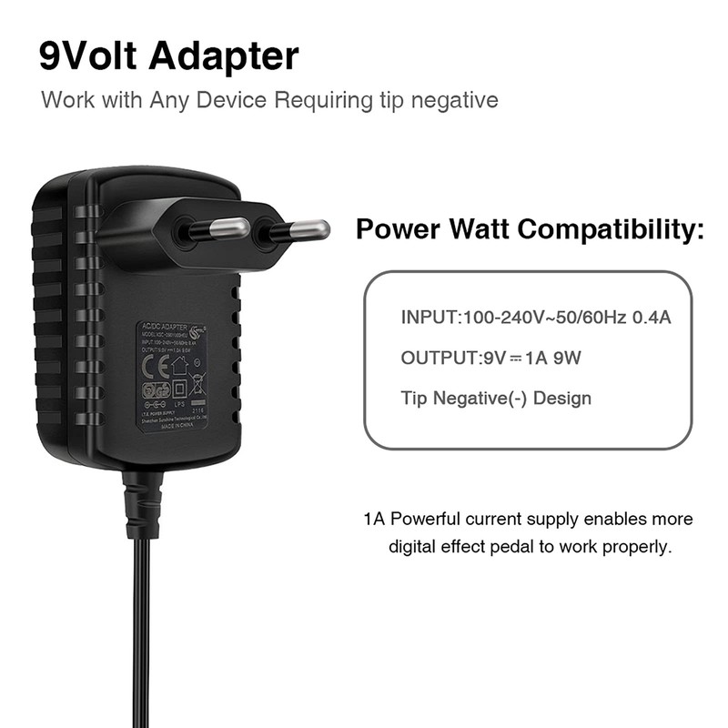 LEKATO Pedal Power Supply Adaptor Power Supply 9V 1A for