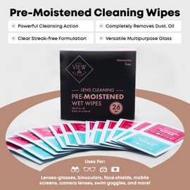 The View Optique Pre-Moistened Wipes for Glasses - Eye Glasses Cleaner Wipes Individually Wrapped - Pre-Moistened Lens Cleaning Wipes for Eyeglasses, Lenses, Goggles, Sunglasses (26 Count)