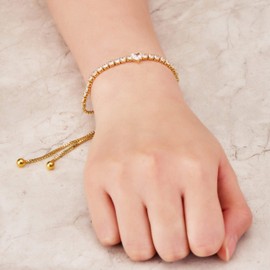 Philip Jones Gold Plated Heart Solitaire Friendship Bracelet Created with Zircondia® Crystals