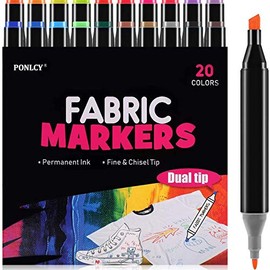 PONLCY Large Fabric Markers for T-shirts, 20 Colors Permanent Nontoxic Fabric Pens, Dual Fine & Chisel Tips Fabric Paint Pen Kit for Kids DIY Gifts