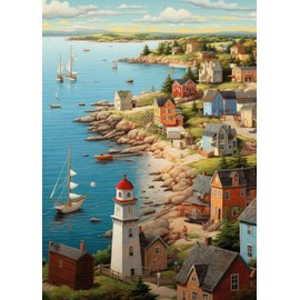 Bullglesup Puzzle for Adults, 1000 Pieces, Port Town with Poster, Pieces Fit Perfectly Inside Each Other, Letters on the Back, No Dust, Gift for Elderly Seniors (70 x 50 cm)