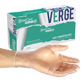 AmerCare Verge Powdered Gloves, Vinyl, Small, Case of 1000
