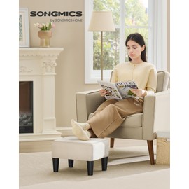 SONGMICS Foot Stool with Legs, Small Footstool Ottoman, Velvet Seat with Thick Cushion, for Living Room, Bedroom, Entryway, 330 lb Weight Capacity, Cream White ULOM501W01