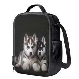Sannovo Cute Husky Crossbody Lunch Bag for Kids, Insulating Thermal Container Food Carrier Bag, Durable Lightweight Tote Lunch Bag for School Travel Work, Black