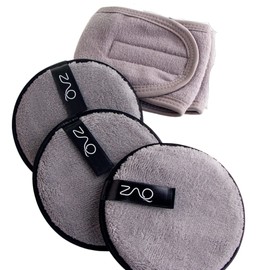 Reusable Makeup Remover Kit Microfiber Pads 4pc - Ultra Soft Adjustable Face Wash Headband 1pc - ALL NATURAL | ECO FRIENDLY | REUSABLE (Grey)
