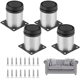 Qjaiune Adjustable Furniture Legs 3 Inch / 80mm Sofa Legs Set of 4, 2 Inch Dia Round Stainless Steel Metal Cabinet Feet Couch Foot Replacement for Chair Dresser & Coffee Table DIY (Silver)