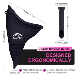 IUAOWEI Female Urination Device, Reusable Silicone Female Urinal, Pee Funnel for Women, for Travel, Camping, Boating, Outdoor, Hiking (Black)