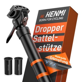 HENMI Canotto reggisella per bicicletta, regolabile in altezza, con regolazione manuale e ammortizzazione, per MTB, Gravel & E-MTBB, include 2 manicotti distanziatori (diametro 27,2 mm, 30,9 mm, 31,6