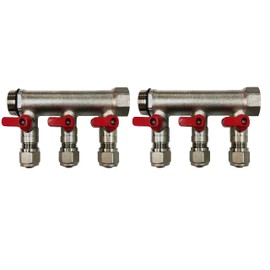 6 Loop Plumbing Manifold w/ 1" trunk & 1/2" pex ball valves, red handle