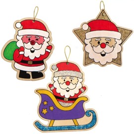 Baker Ross AX420 Jolly Santa Wooden Decorations - Pack of 12, Christmas Decorations for Kids to Decorate and Display, Ideal Kids Arts and Crafts Project