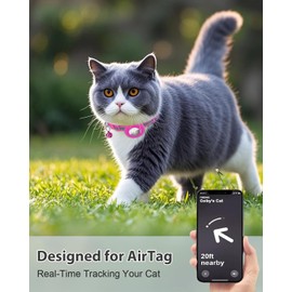 Joytale Reflective AirTag Cat Collar, Breakaway Buckle, 2 Pack Lightweight AirTag Holder Pet Collars with Bell, Adjustable 7.5-12.5 Inch for Girl Boy Cats Kitten Puppy, Hotpink