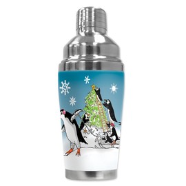 Mugzie "Penguin Christmas Tree" Cocktail Shaker with Insulated Wetsuit Cover, 16 oz, Black