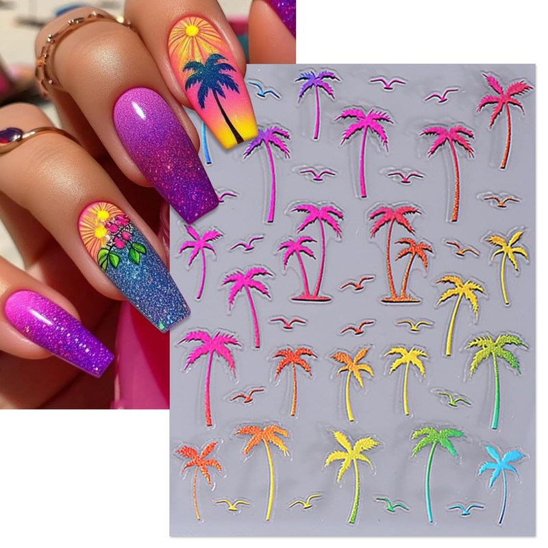 IDDFEVE Summer Palm Tree Nail Art Stickers - Colorful Coconut