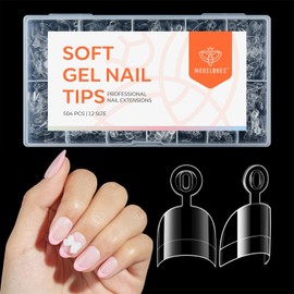Modelones Nail Tips, 504 Pieces, Soft Gel Tips Set, Half Cover Nail Tips Set, PMMA Resin Nail Tips, Artificial Nails for Sticking, Nail Art, DIY, 12 Sizes, Short Almond